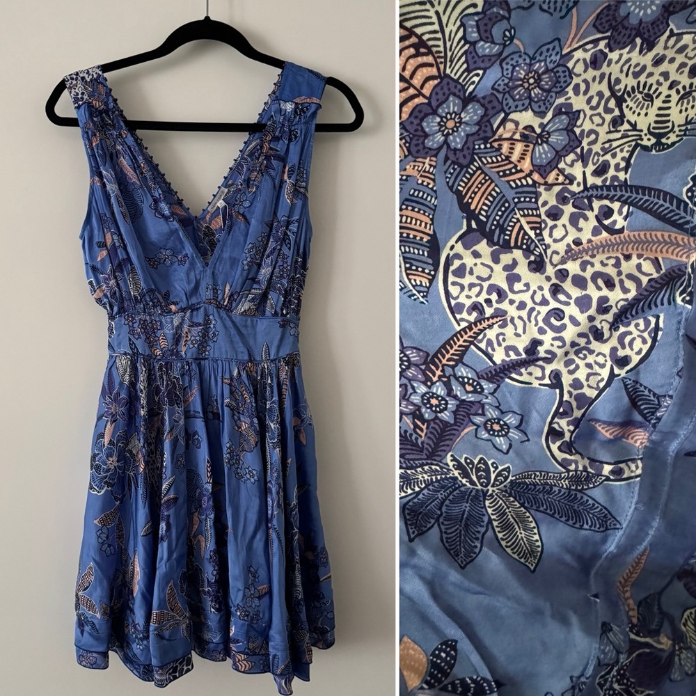 🆕 POUPETTE ST BARTH ✨ Bessie mini dress blue Leo forest | Sz XS - Picture 2 of 7